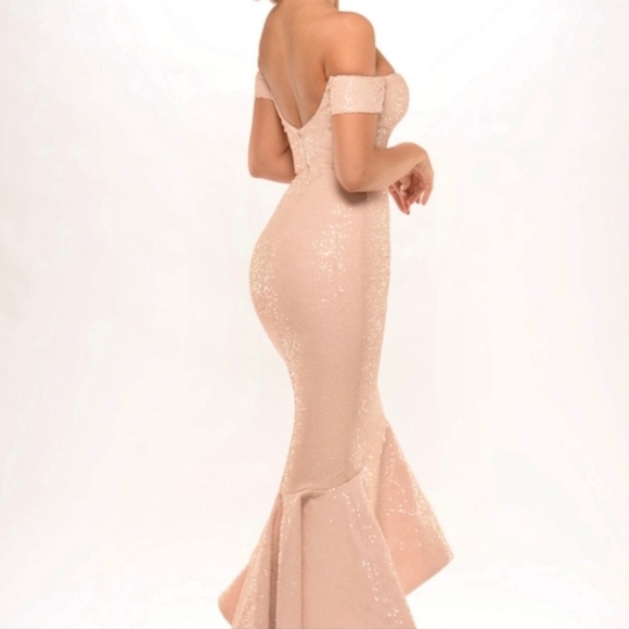 Light pink Portia & Scarlett off shoulder matte sequin midi / floor length dress - Picture 7 of 9